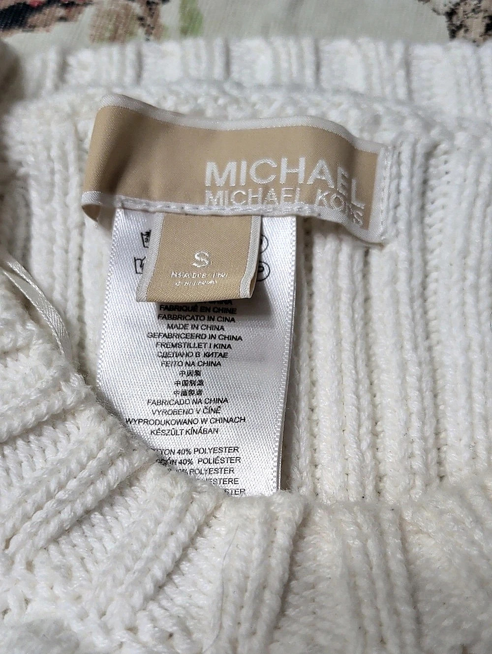 Michael Kors Cable Knit Side-Zip Pullover Sweater Cream Small - Picture 2 of 4